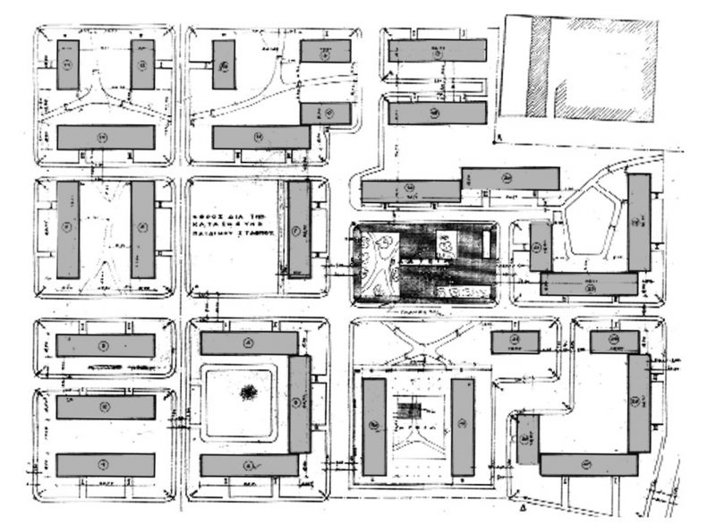Το συγκρότημα των παλαιών πολυκατοικιών (σχέδιο γενικής διάταξης, Ο.Ε.Κ.)